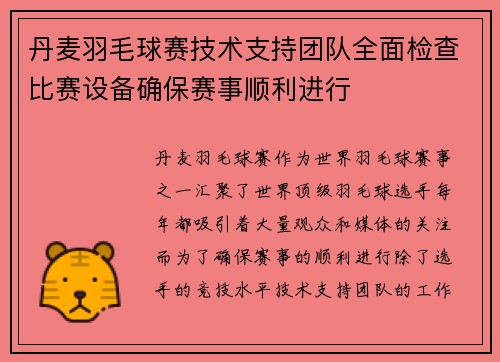 丹麦羽毛球赛技术支持团队全面检查比赛设备确保赛事顺利进行